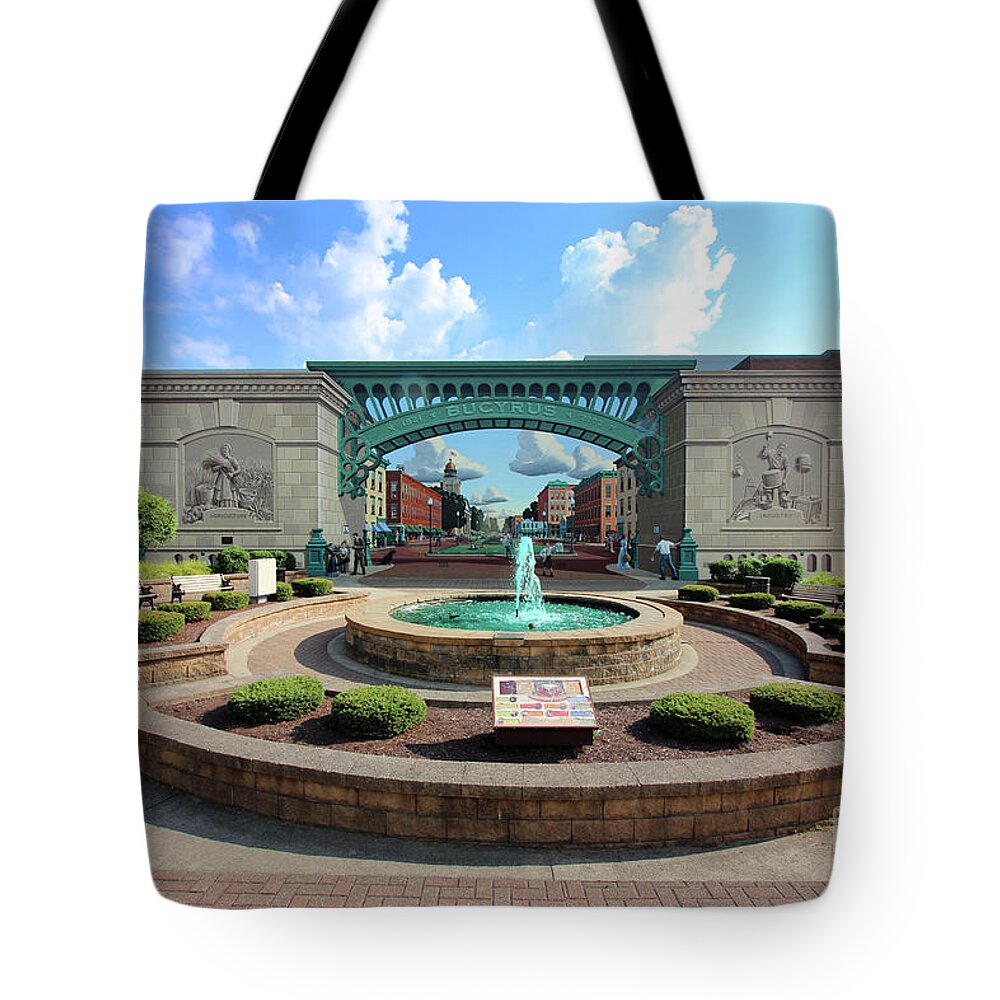 Mural Tote Bag featuring the photograph Bucyrus Great American Crossroad Mural by Eric Grohe 1819 by Jack Schultz