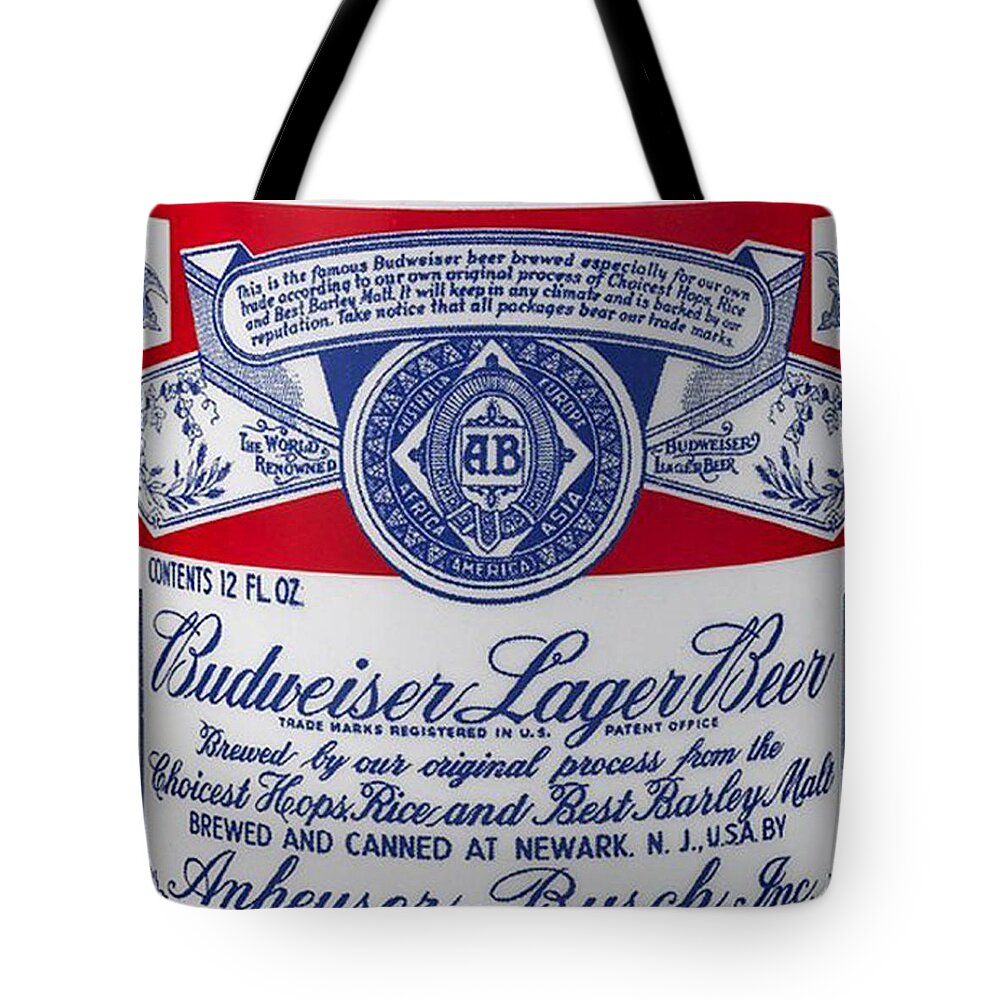 Bud Tote Bag featuring the painting Bud Budweiser Beer Can by Tony Rubino
