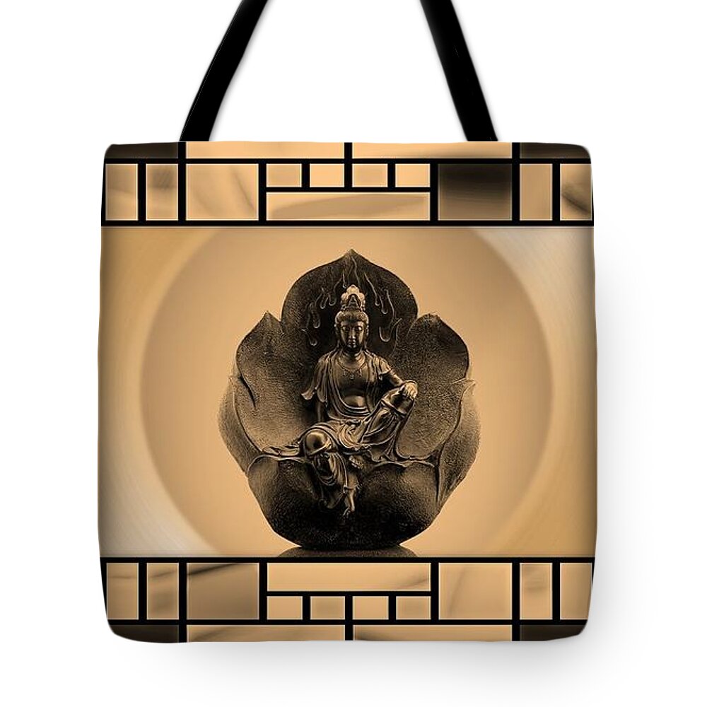 Buddha Tote Bag featuring the mixed media Buddha in Stained Glass by Nancy Ayanna Wyatt