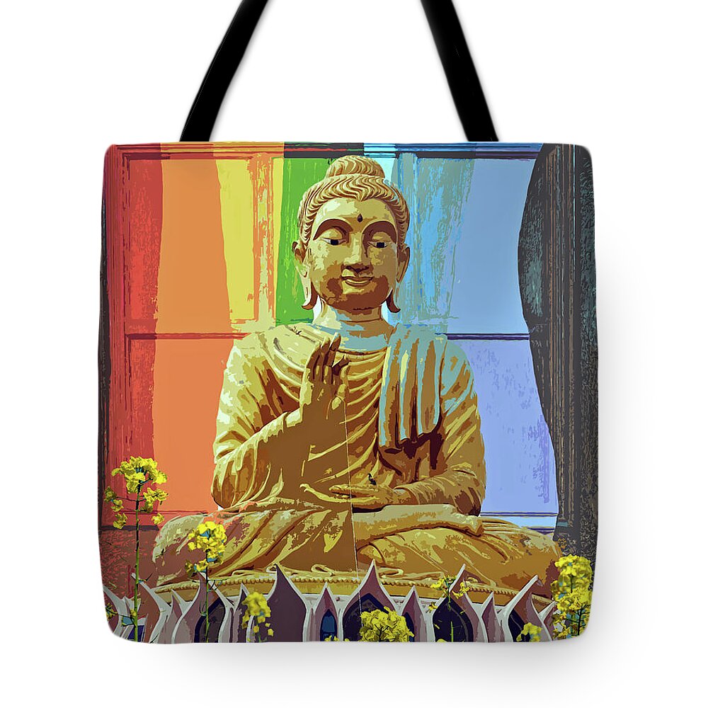 Collage Tote Bag featuring the digital art Buddha by John Vincent Palozzi
