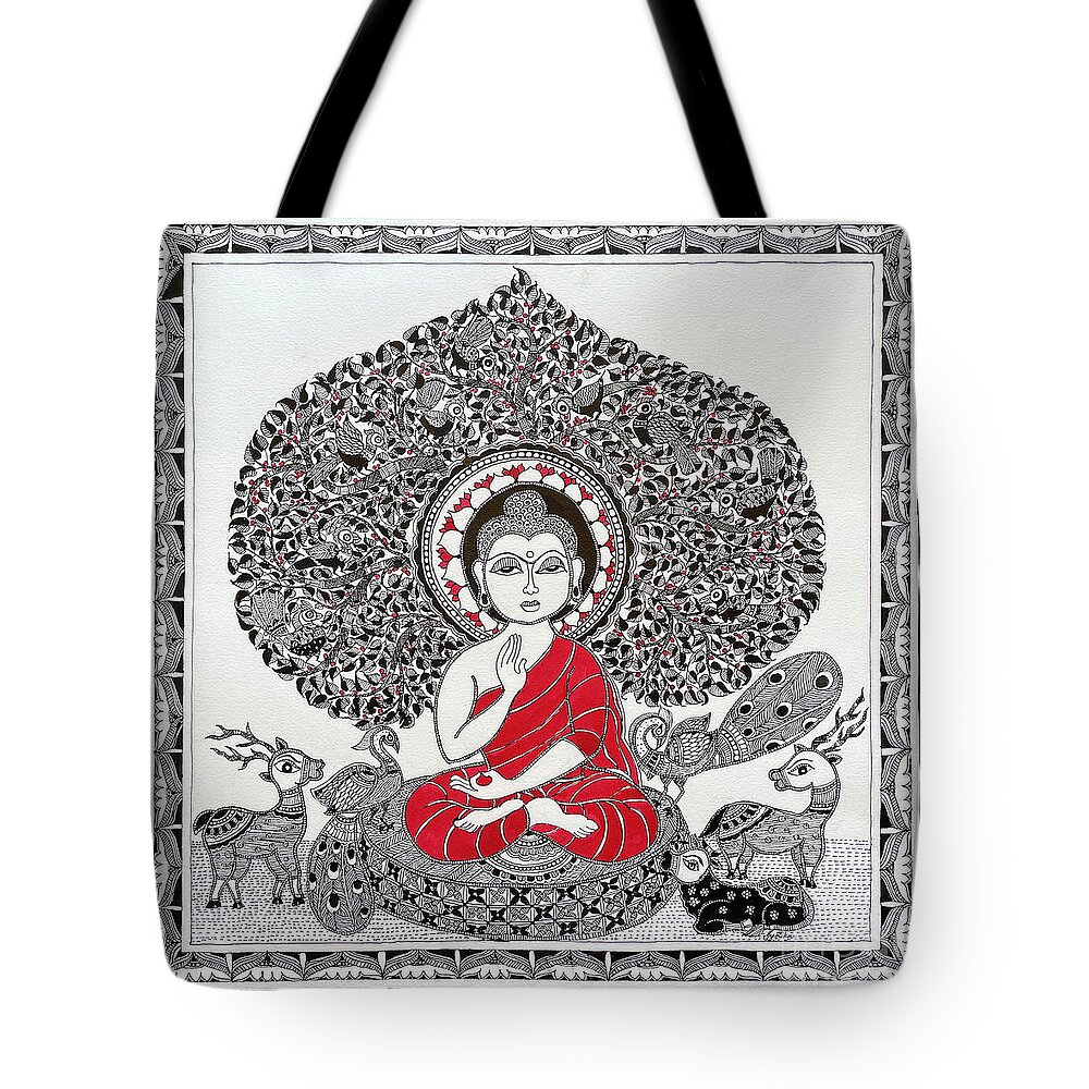  Tote Bag featuring the painting Buddha Meditating by Jyotika Shroff
