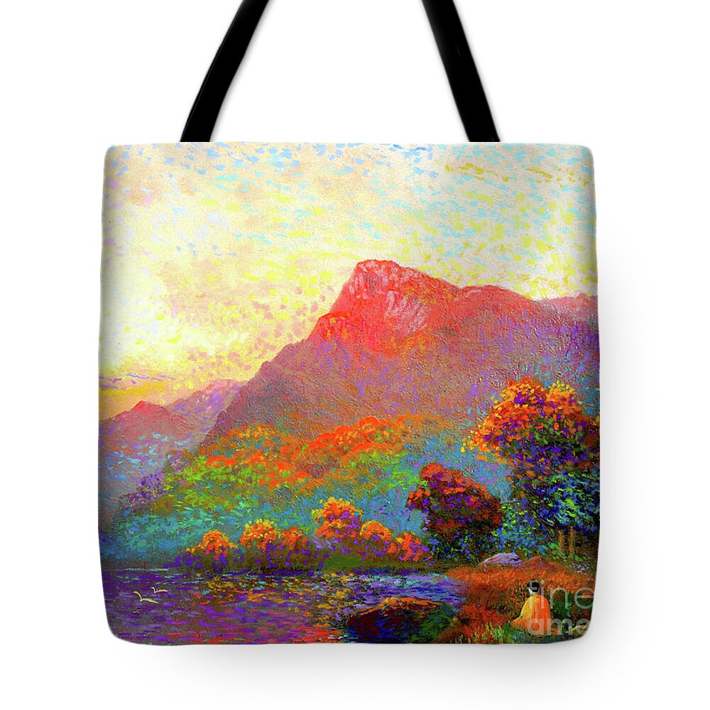 Meditation Tote Bag featuring the painting Buddha Meditation, Divine Light by Jane Small