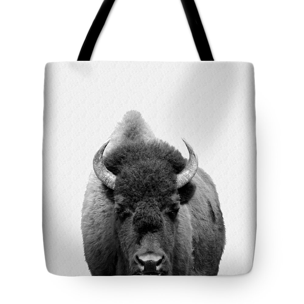 Buffalo Tote Bag featuring the photograph Buffalo Photo 135 black and white by Lucie Dumas