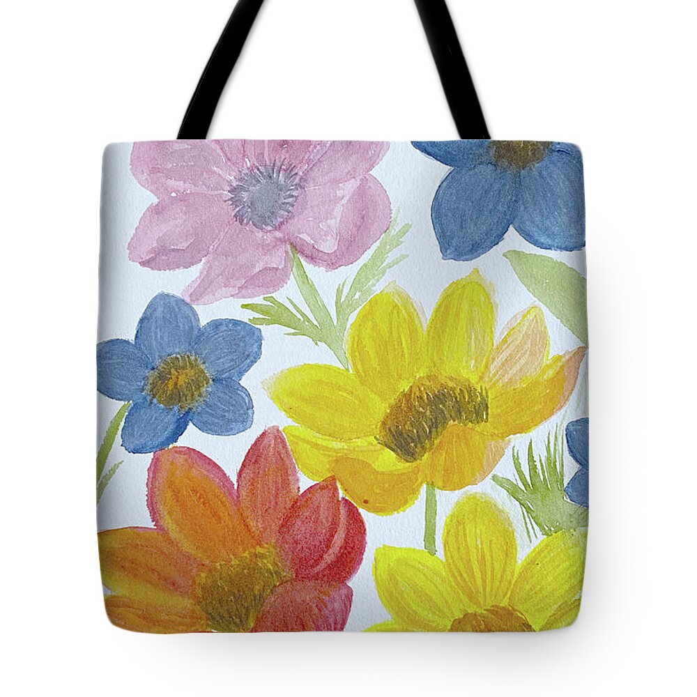 Flowers Tote Bag featuring the painting Bunch of Flowers by Lisa Neuman