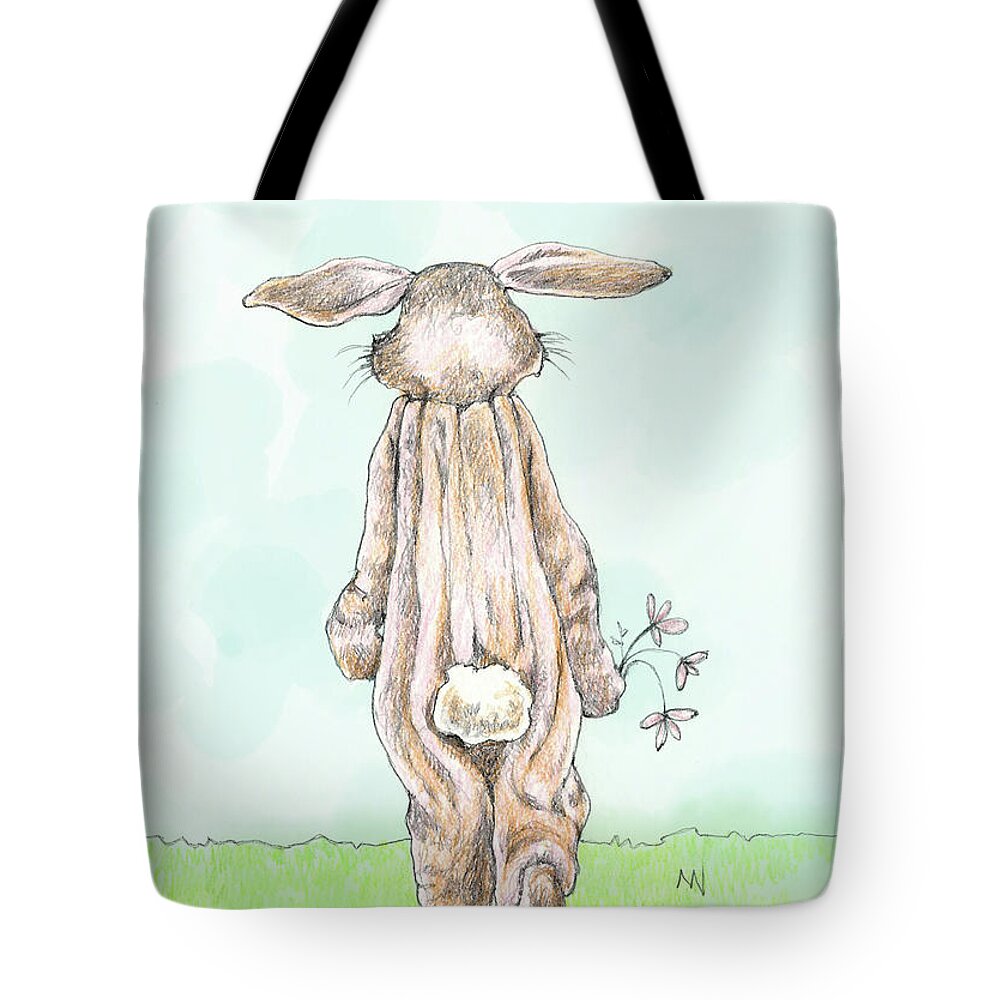 Easter Tote Bag featuring the mixed media Bunny Suit by AnneMarie Welsh