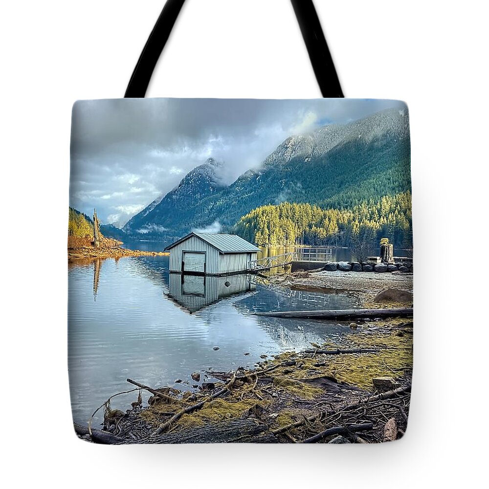 Vertical Tote Bag featuring the photograph Buntzen Lake Mountain Mists by Ian McAdie