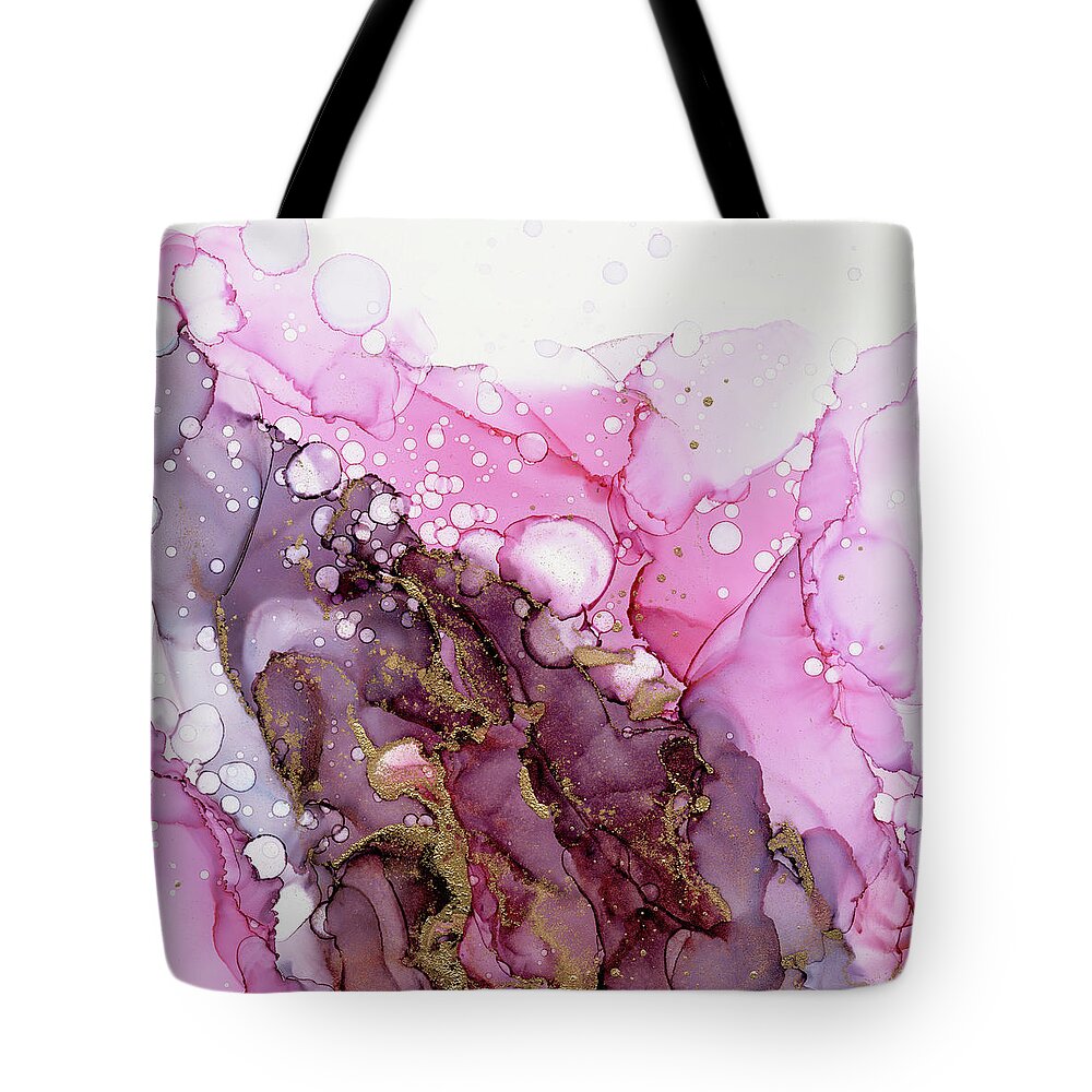 Ink Tote Bag featuring the painting Burgundy Crimson Bubbles by Olga Shvartsur