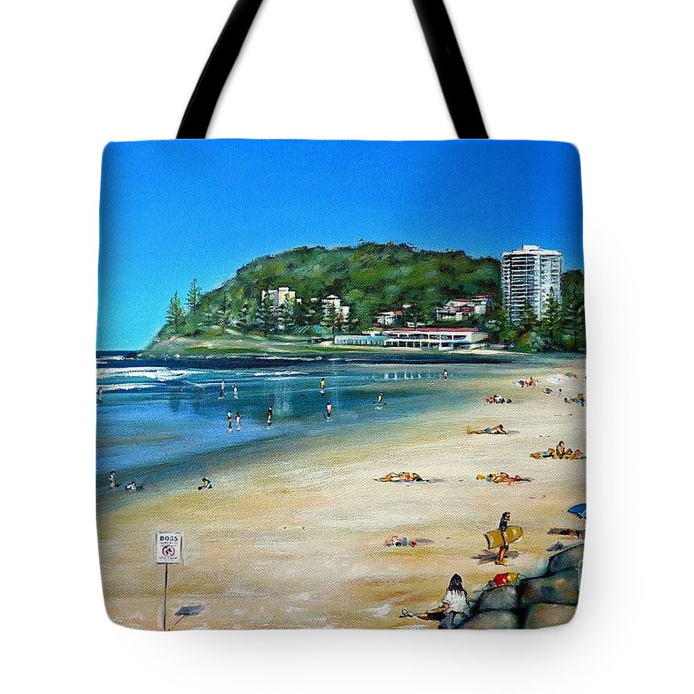Beach Tote Bag featuring the painting Burleigh Beach 100910 by Selena Boron