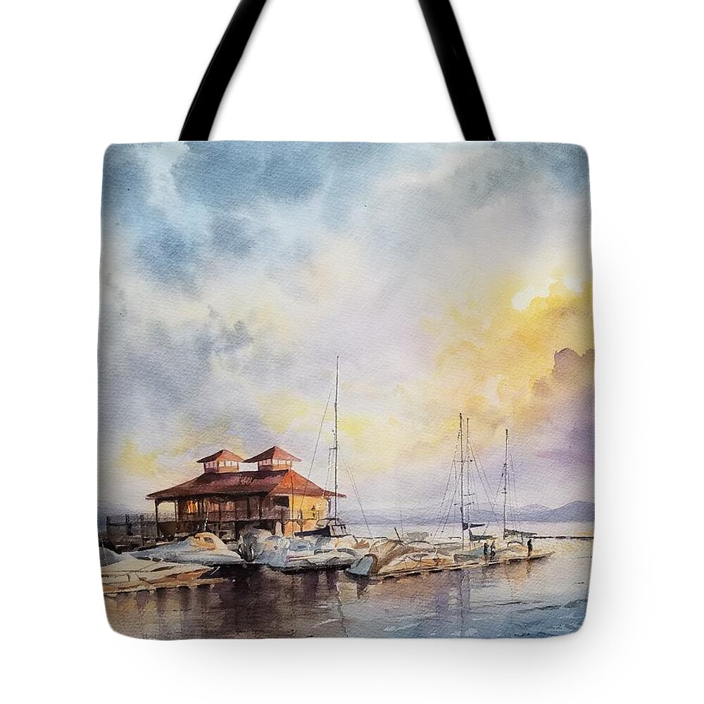 Burlington Tote Bag featuring the painting Burlington Boathouse by Amanda Amend
