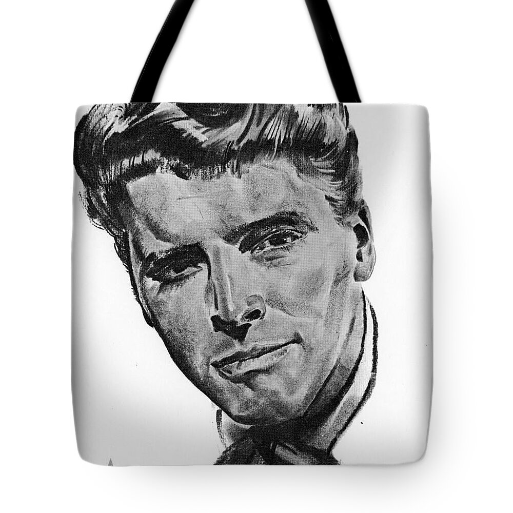 Burt Lancaster Tote Bag featuring the drawing Burt Lancaster by Volpe by Movie World Posters