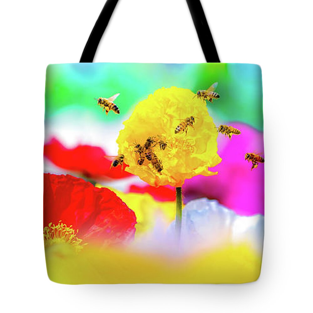 Busy Bees Tote Bag featuring the photograph Busy Bees by Az Jackson