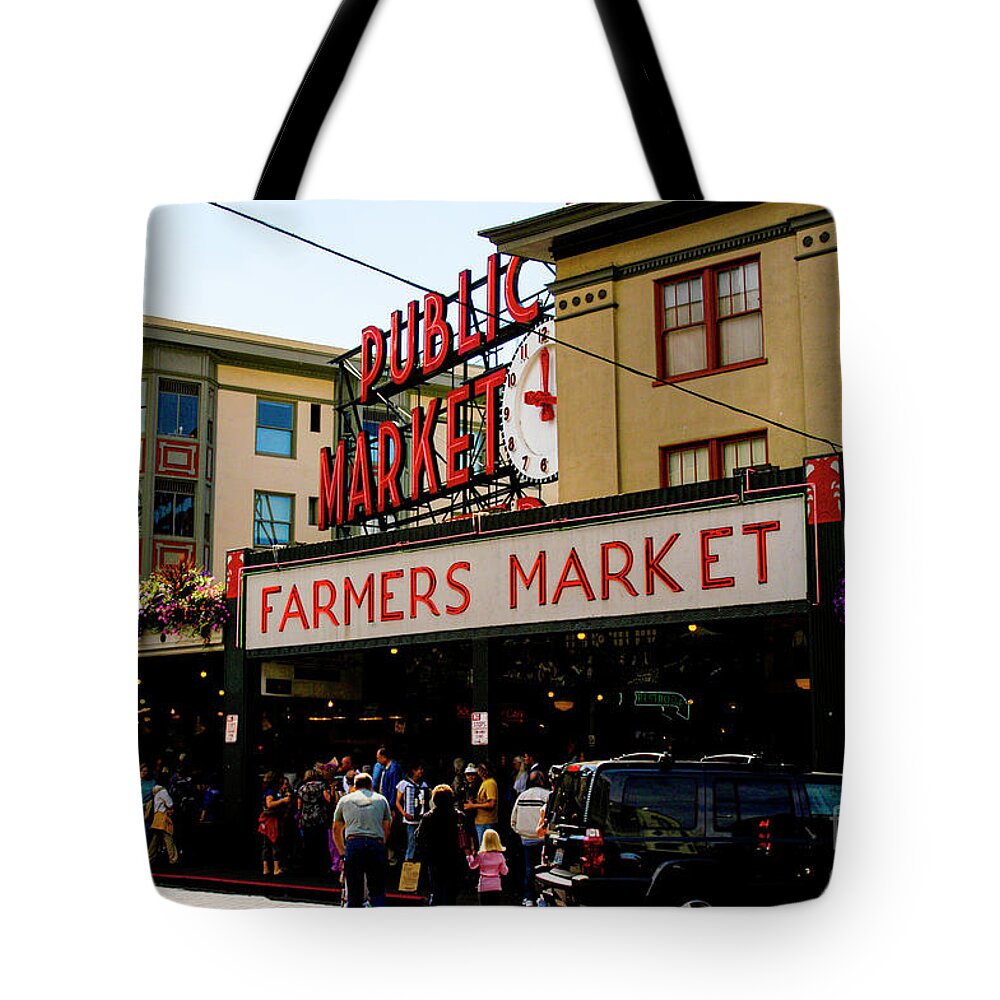 Farmers Market Tote Bag featuring the photograph Busy Seattle Farmers Market by Gunther Allen