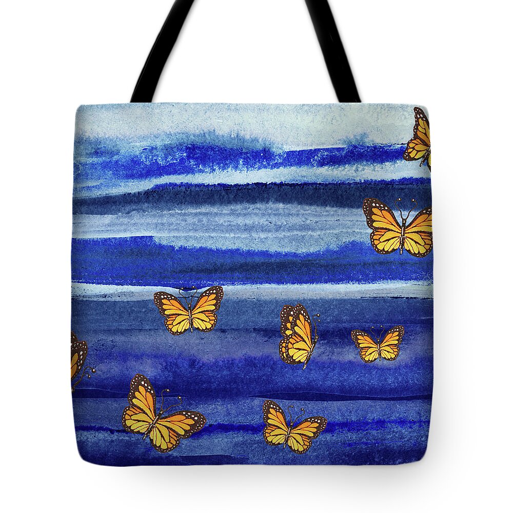 Butterflies Tote Bag featuring the painting Butterflies Flying In The Sky Watercolor by Irina Sztukowski