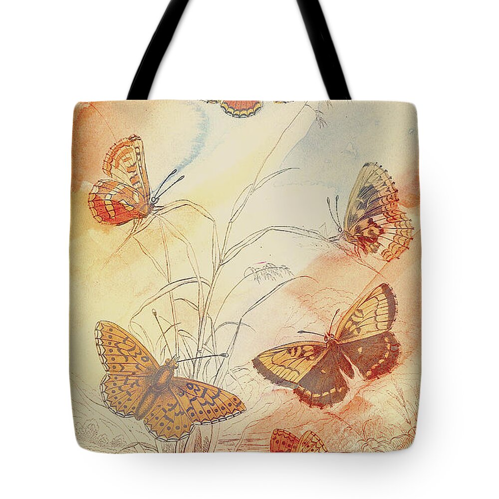 Butterflies Tote Bag featuring the digital art Butterflies On Stone by Steven Parker