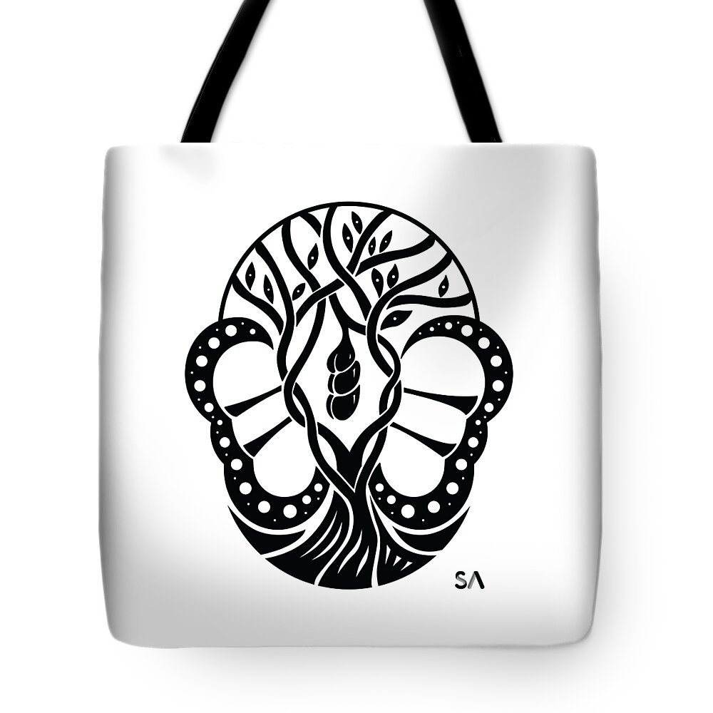 Black And White Tote Bag featuring the digital art Butterfly by Silvio Ary Cavalcante
