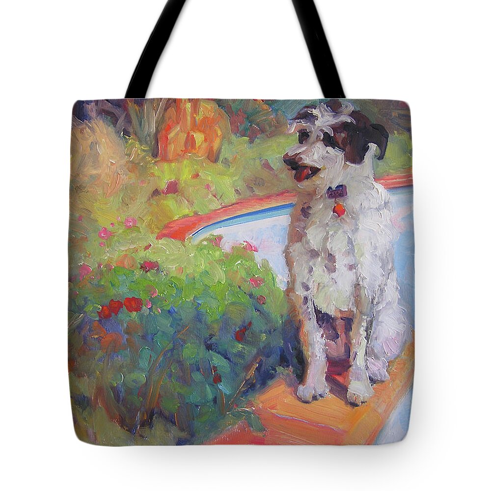 Dog Tote Bag featuring the painting By the Pool by John McCormick