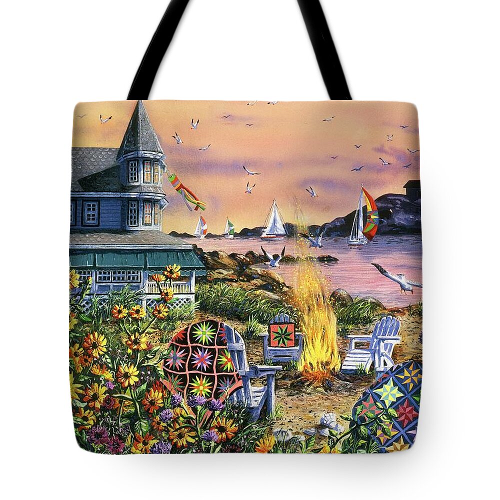 Victorian Home Tote Bag featuring the painting By the Sea by Diane Phalen