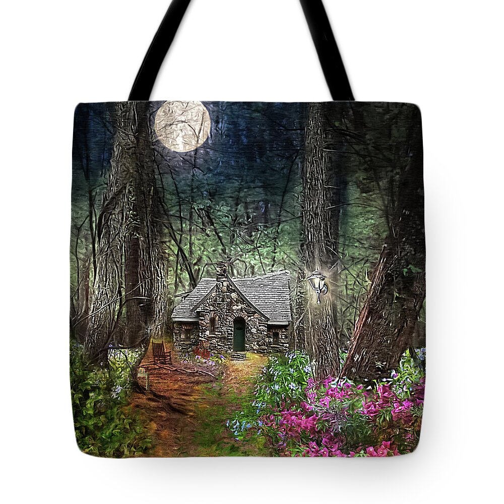 Cabin Tote Bag featuring the photograph Cabin in the Woods - Limited Edition by Shara Abel