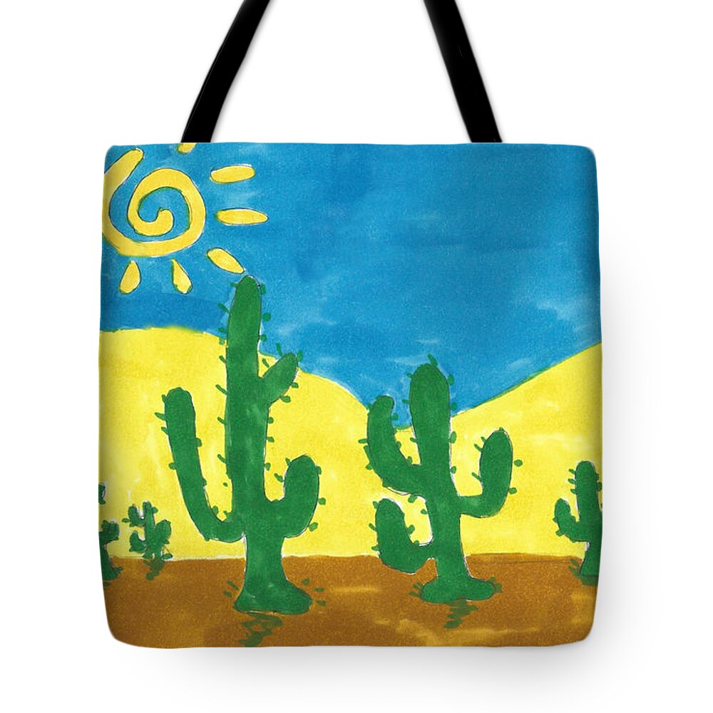 Sun Tote Bag featuring the drawing Cacti Under the Sun by Ali Baucom