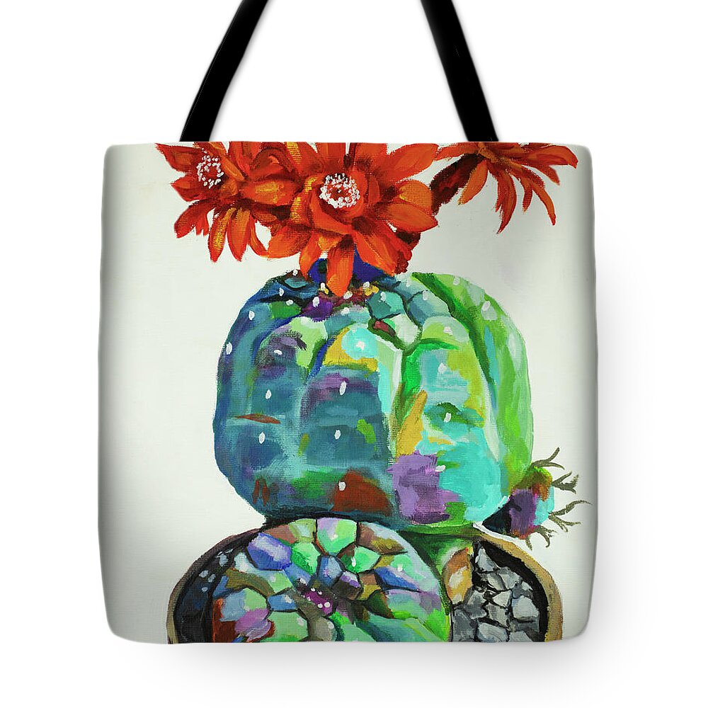Cactus Tote Bag featuring the painting Cactus flowers by Debbie Brown