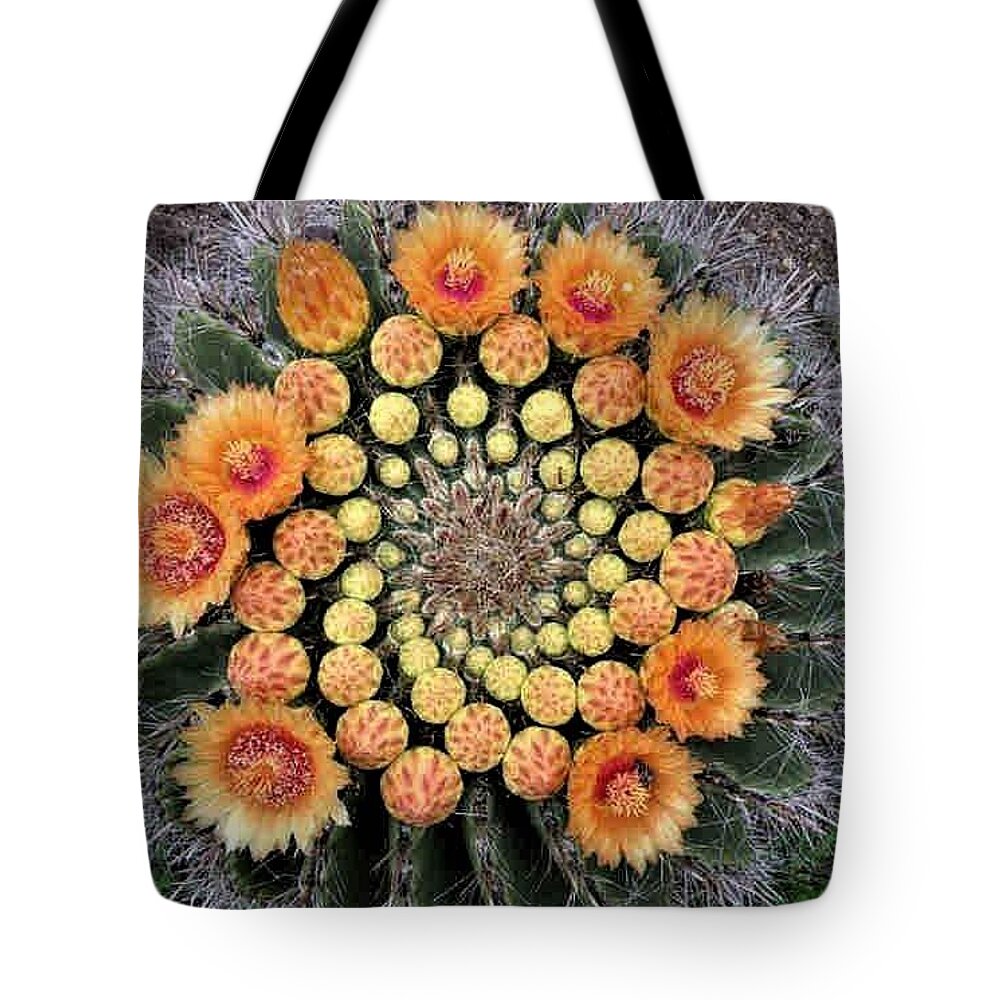 Cactus Tote Bag featuring the photograph Cactus Mandala by Nancy Ayanna Wyatt
