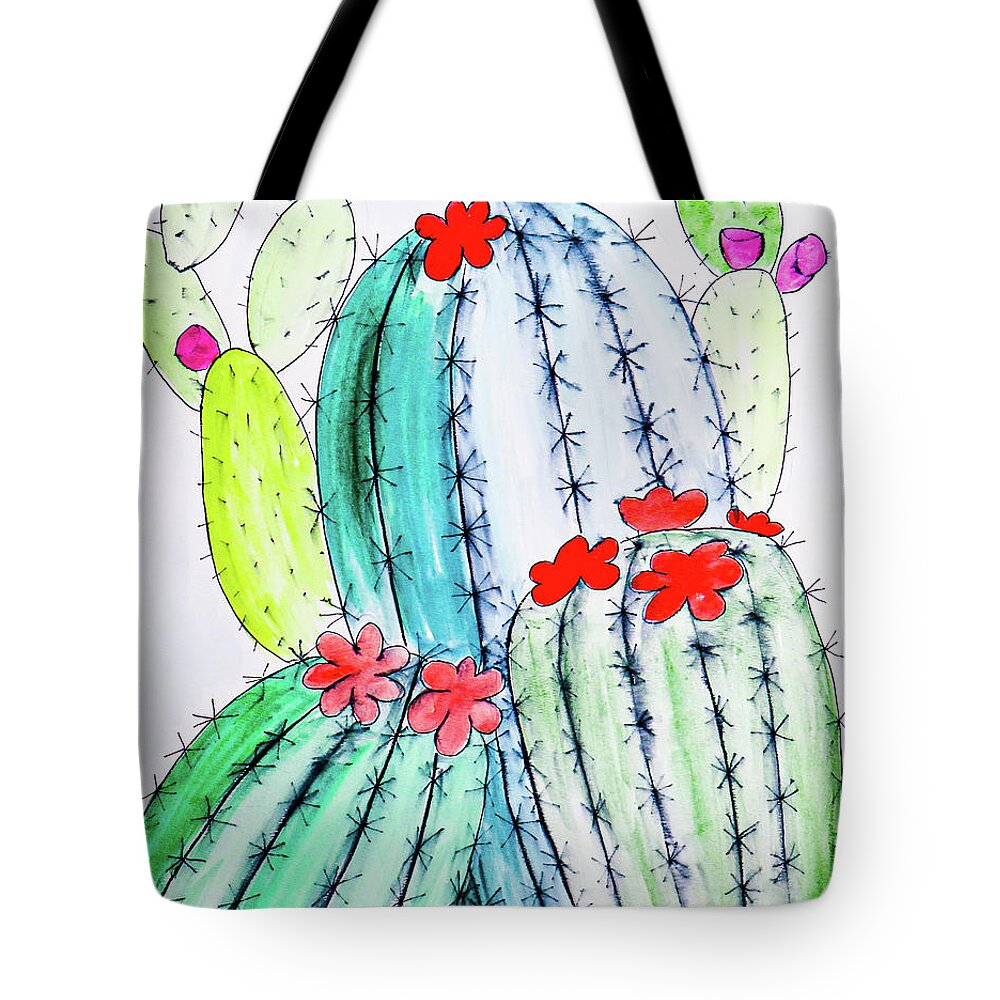Cactus Tote Bag featuring the painting Cactus Party 8 by Ted Clifton