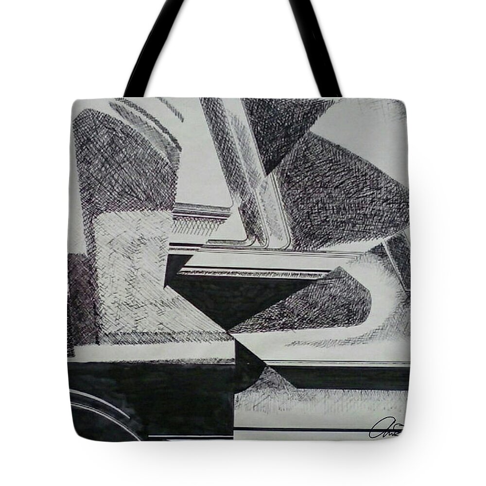 Cadillac Tote Bag featuring the drawing Cadillac cubism by Cepiatone Fine Art Callie E Austin