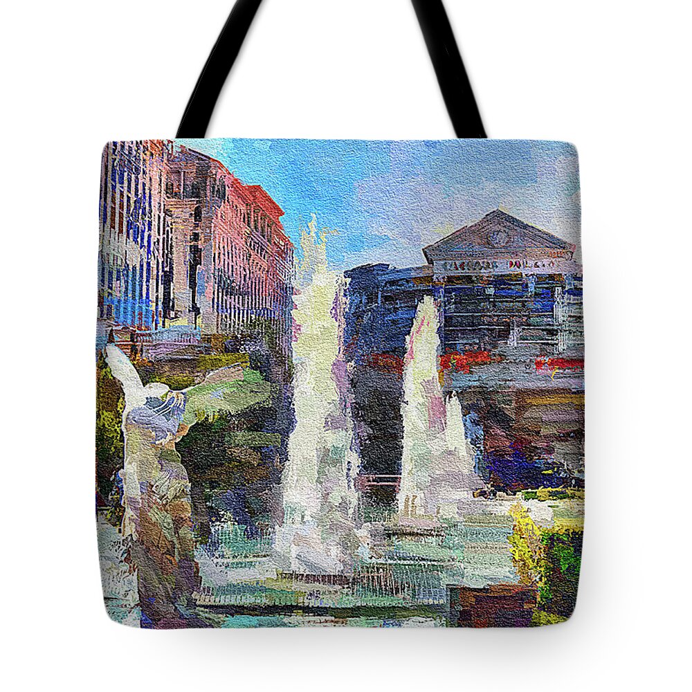 Caesars Palace Fountains Tote Bag featuring the photograph Caesars Palace Fountains, Las Vegas by Tatiana Travelways