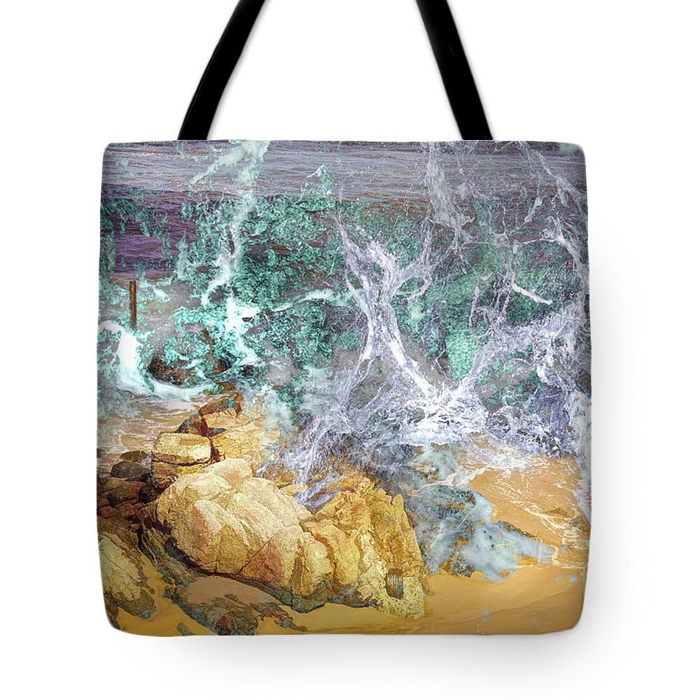 California Tote Bag featuring the digital art Cal Beach Splash by Deb Nakano