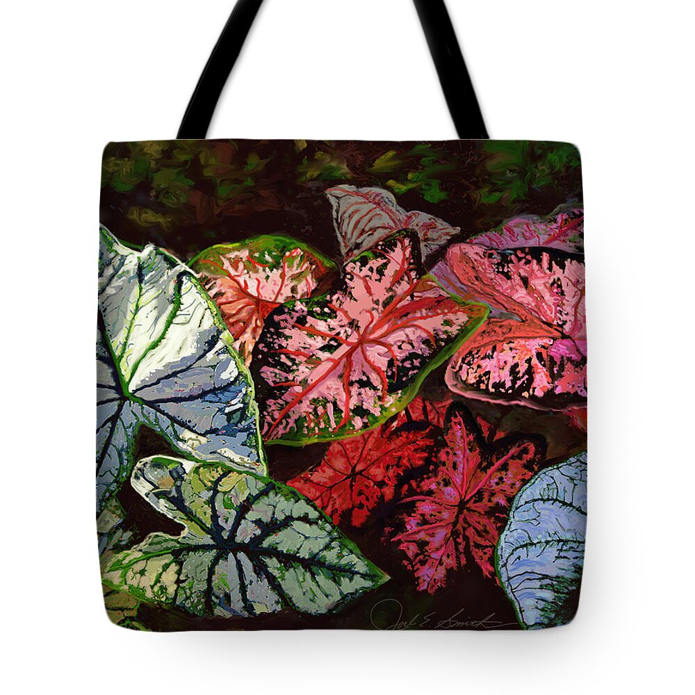 Caladiums Tote Bag featuring the painting Caladium Cluster by Joel Smith