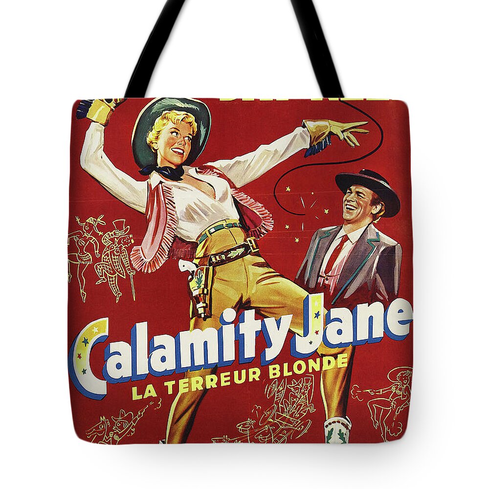 Calamity Tote Bag featuring the mixed media ''Calamity Jane'' - 1953 #2 by Movie World Posters