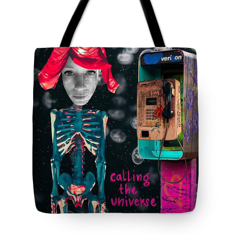 Collage Tote Bag featuring the digital art Calling the universe by Tanja Leuenberger