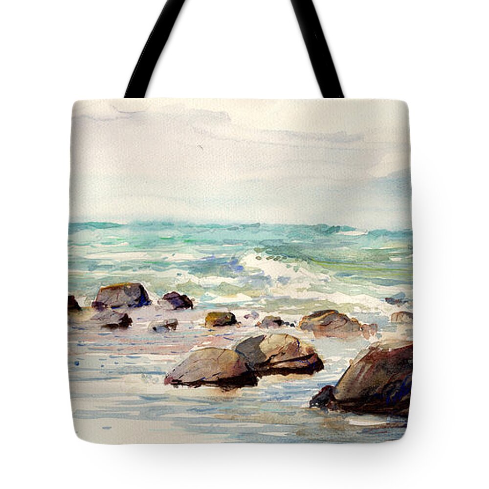 Ocean Tote Bag featuring the painting Calming Seas by P Anthony Visco