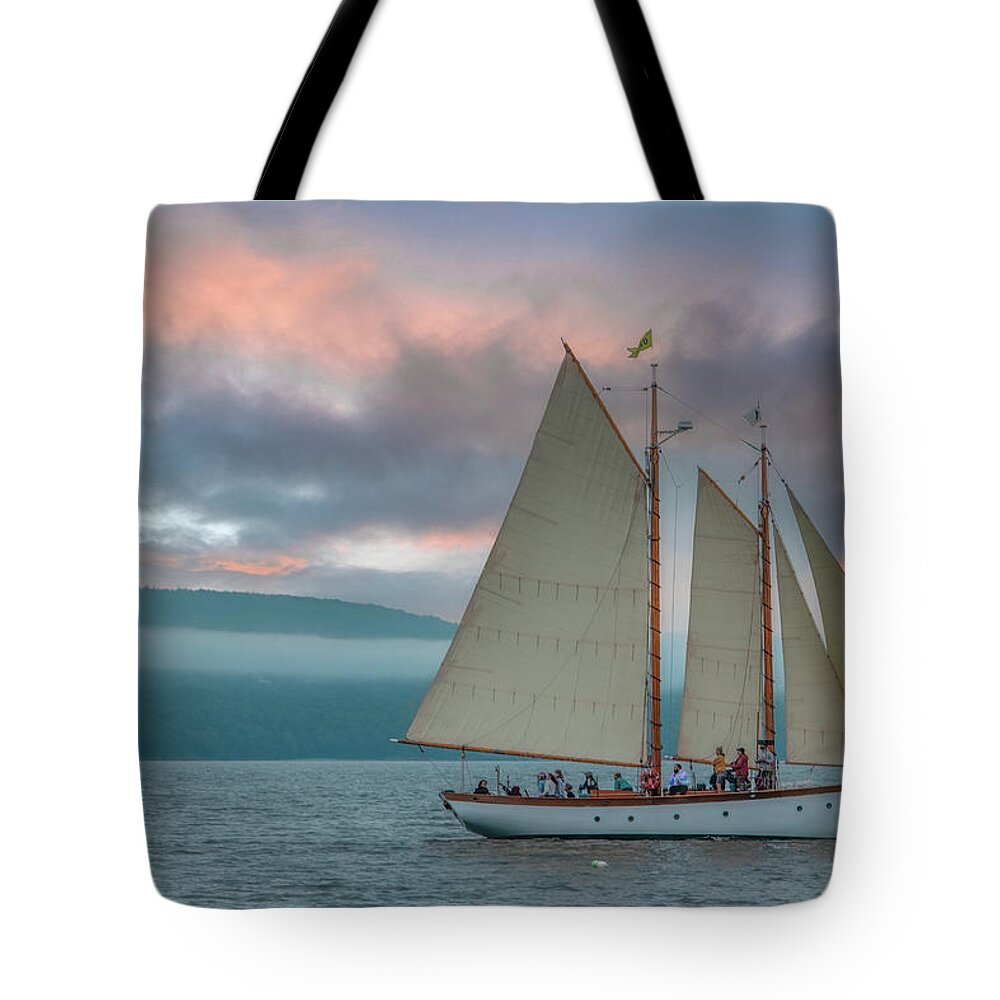 Camden Tote Bag featuring the photograph Camden Evening Sail by Marcy Wielfaert