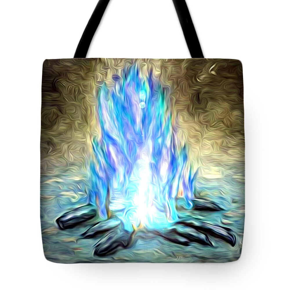 The Entranceway Tote Bag featuring the digital art Campfire Blues by Ronald Mills