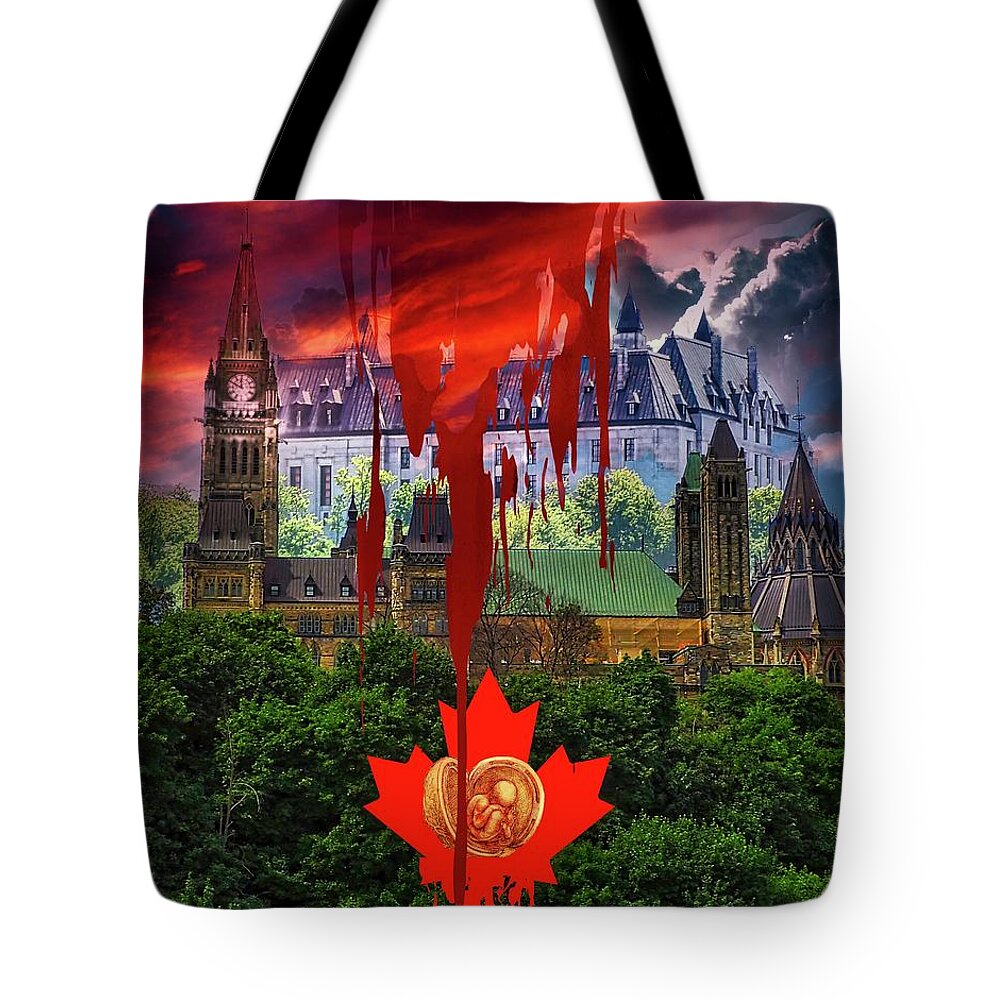 Blood Cries From Ground Tote Bag featuring the digital art Canadian Justice by Norman Brule