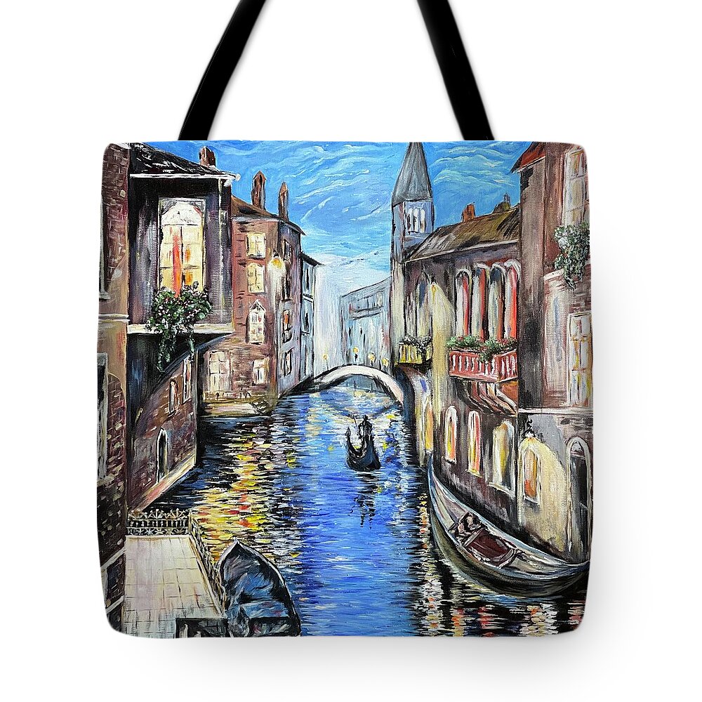 Canals Of Venice Tote Bag featuring the painting Canals of Venice by Tetiana Bielkina