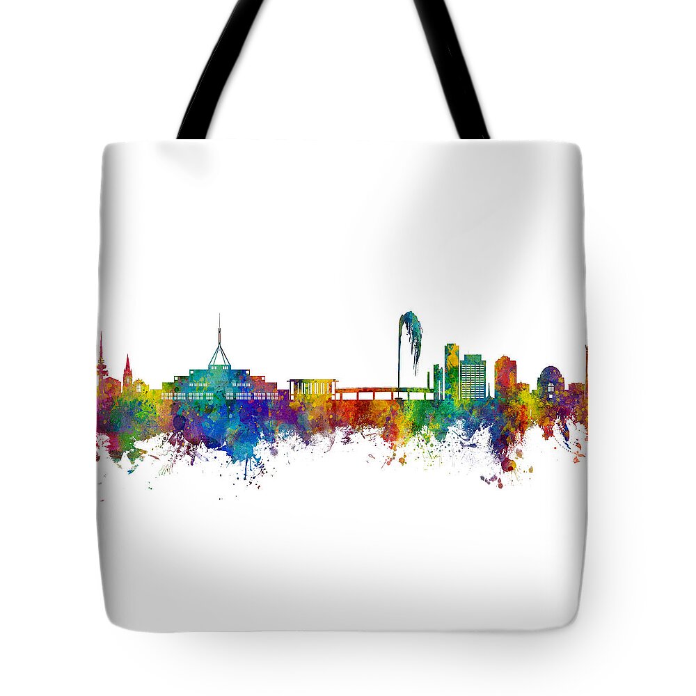 Canberra Tote Bag featuring the digital art Canberra Australia Skyline #86 by Michael Tompsett