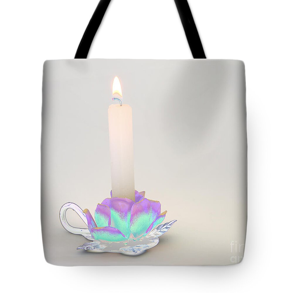 Candle Tote Bag featuring the photograph Candle in Holder by Kae Cheatham