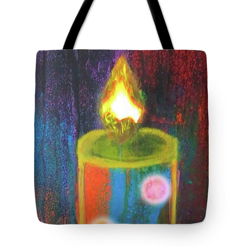 Candle Tote Bag featuring the mixed media Candle In The Rain by Anna Adams