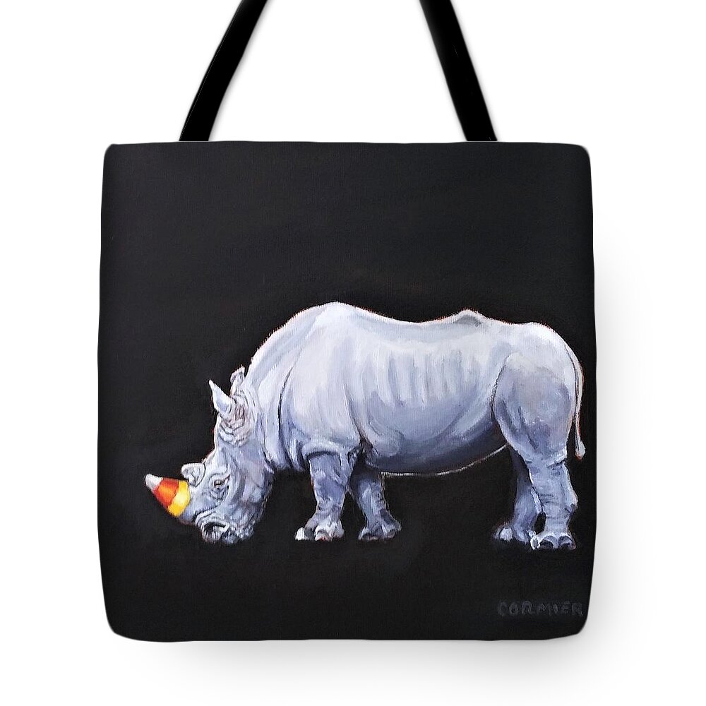 Candy Tote Bag featuring the painting Candy Corn Horn by Jean Cormier