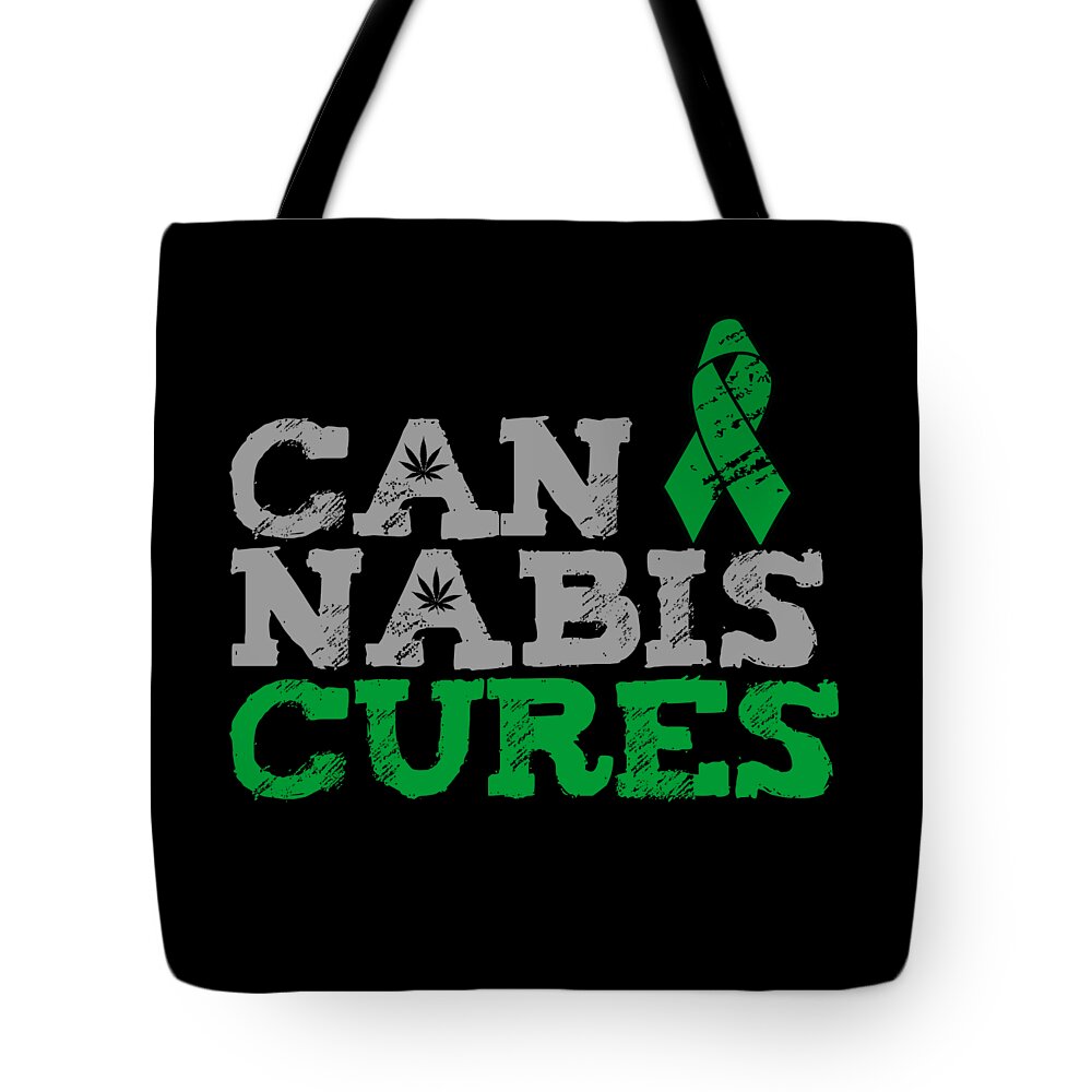 Funny Tote Bag featuring the digital art Cannabis Cures THC 420 CBD by Flippin Sweet Gear