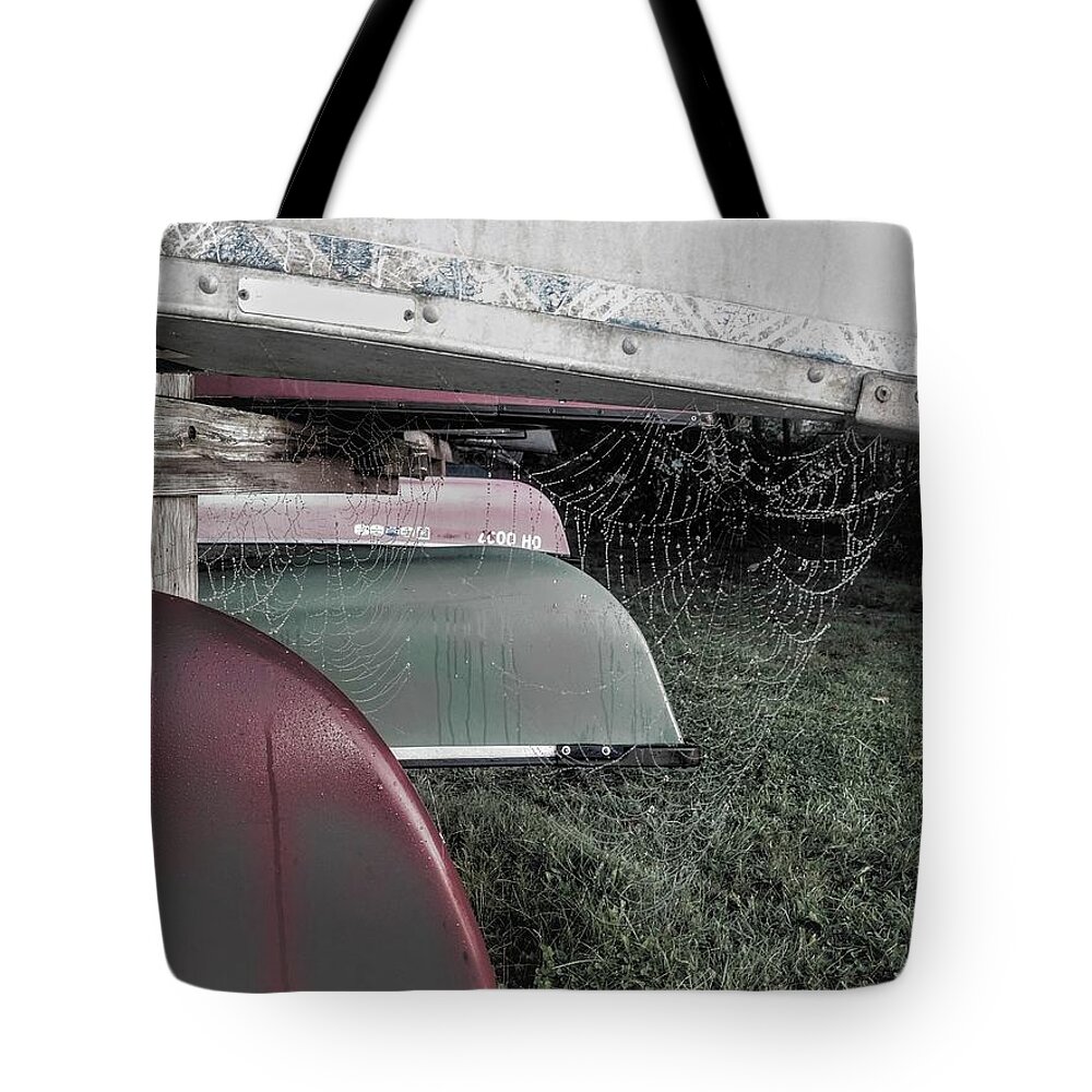  Tote Bag featuring the photograph Canoes and Spiders by Brad Nellis