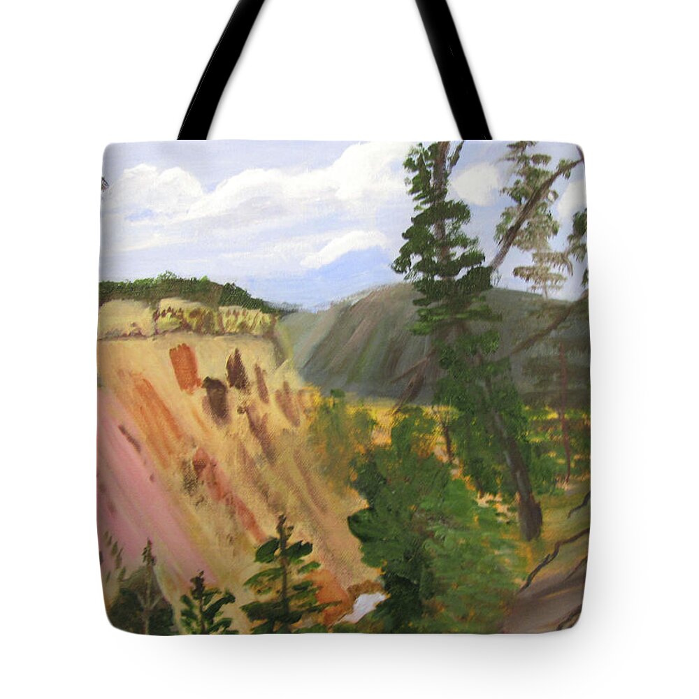 Yellowstone Tote Bag featuring the painting Canyon Colors2 by Linda Feinberg