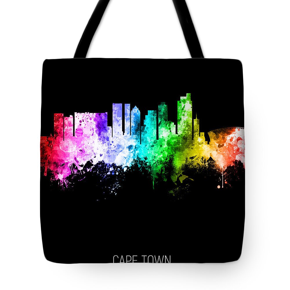 Cape Town Tote Bag featuring the digital art Cape Town South Africa Skyline #88 by Michael Tompsett