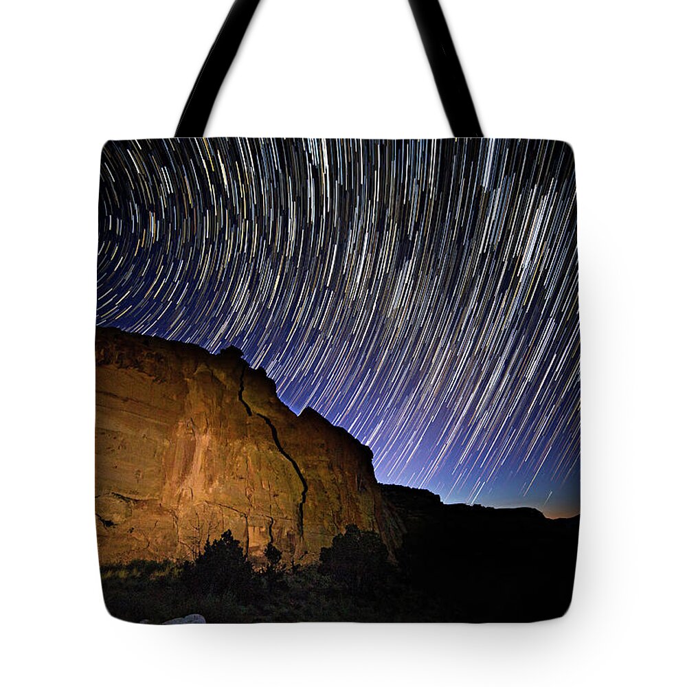 Startrail Tote Bag featuring the photograph Capitol Reef Star Trail by Wesley Aston