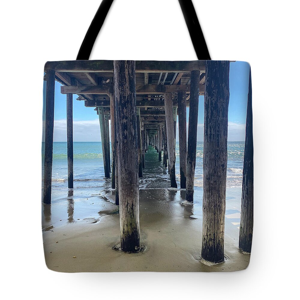 Blue Sea And Sky Tote Bag featuring the photograph Capitola Wharf Blues by Jennifer Kane Webb
