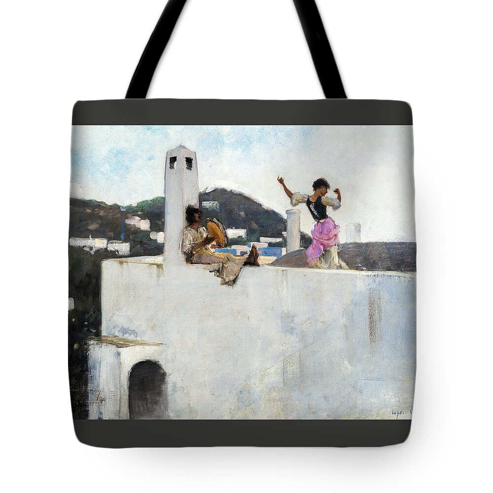 Capri Tote Bag featuring the painting Capri Girl on a Rooftop by John Singer Sargent 1878 by John singer Sargent