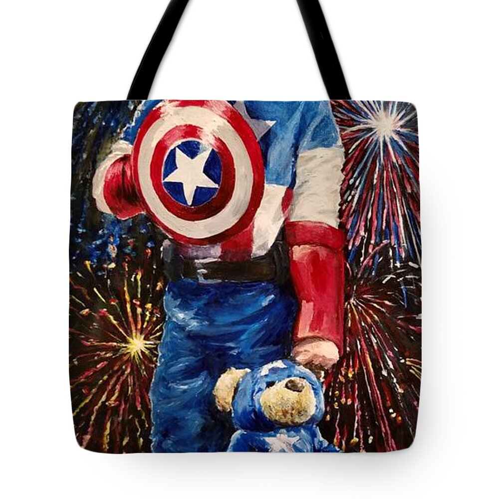 Boy Tote Bag featuring the painting Captain Altan by Merana Cadorette