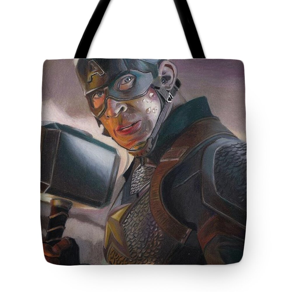 Chris Evans Tote Bag featuring the drawing Captain America #700 by Philippe Thomas